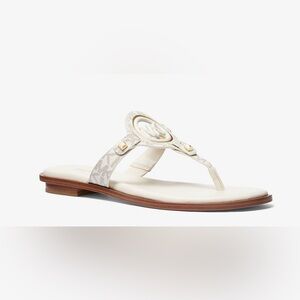 Michael Kors Flat Logo Sandals Vanilla Leather Trim 9M